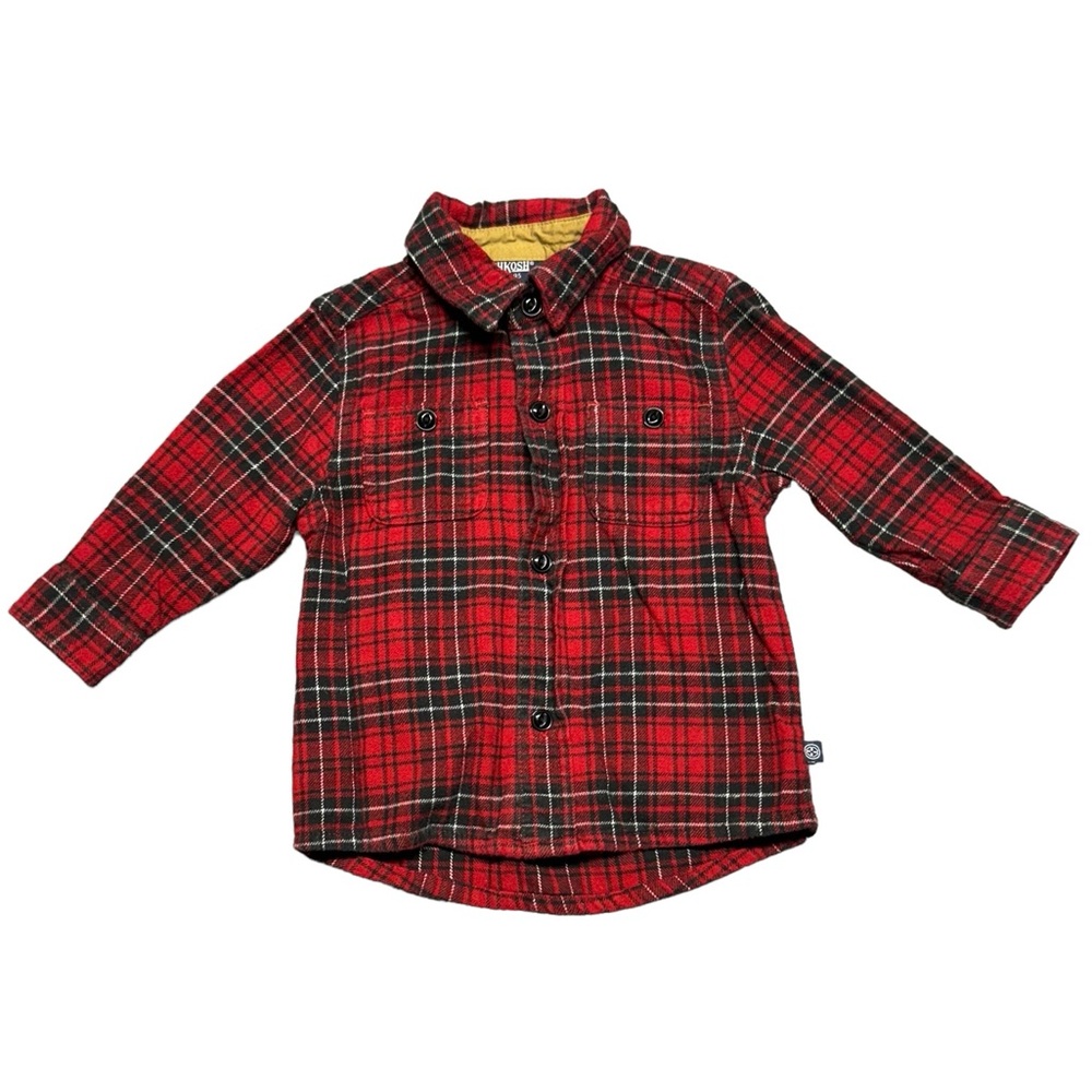 OshKosh B'gosh Flannel Shirt Button Up Long‎ Sleeve Boys 18 Month Red Casual